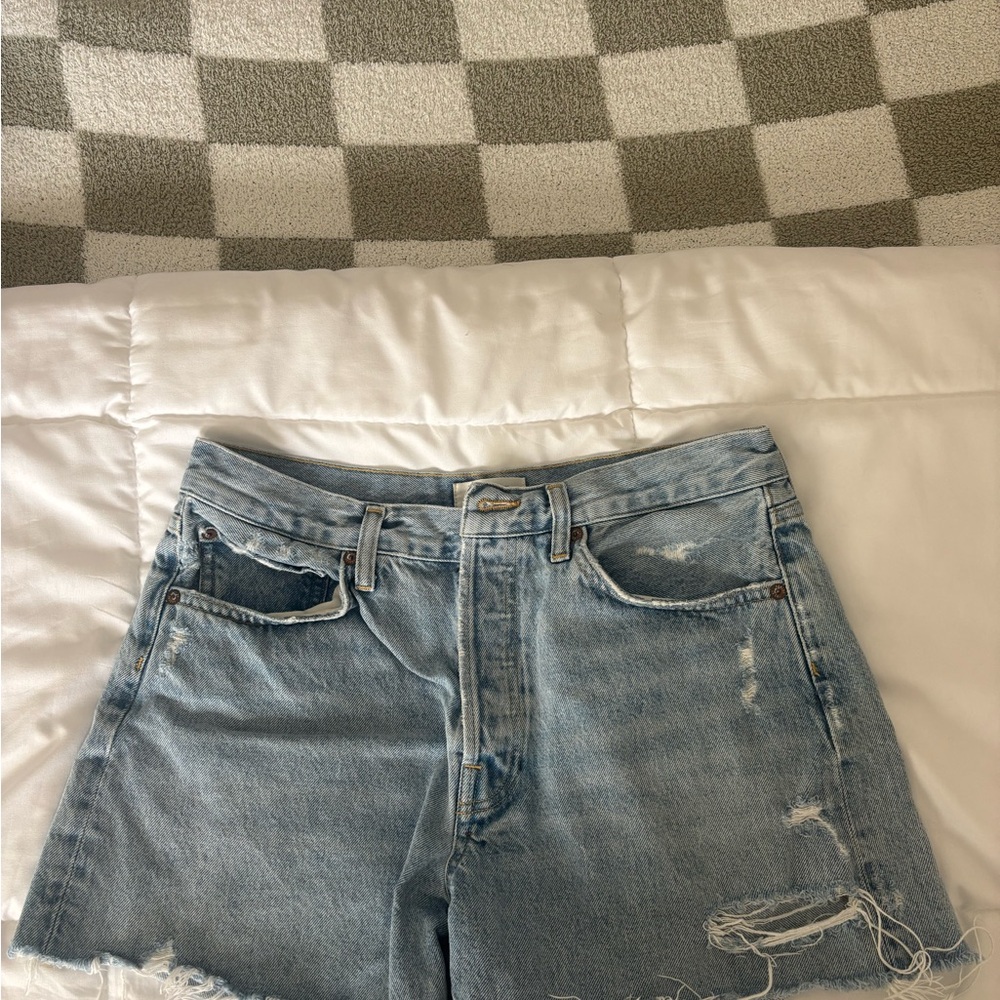 Agolde Light Blue Distressed Jean Shorts